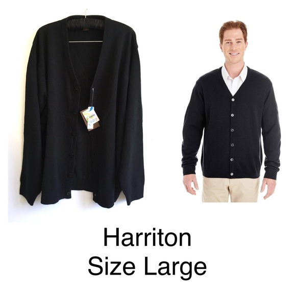 Harriton Men's Black Pilbloc V-Neck Button Cardigan Sweater - Picture 3 of 12